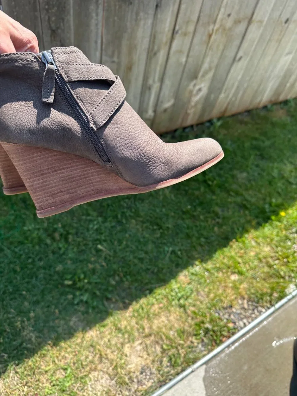 SARTO by Franco Sarto Norfolk Taupe Leather Wedge Booties - Size 9.5